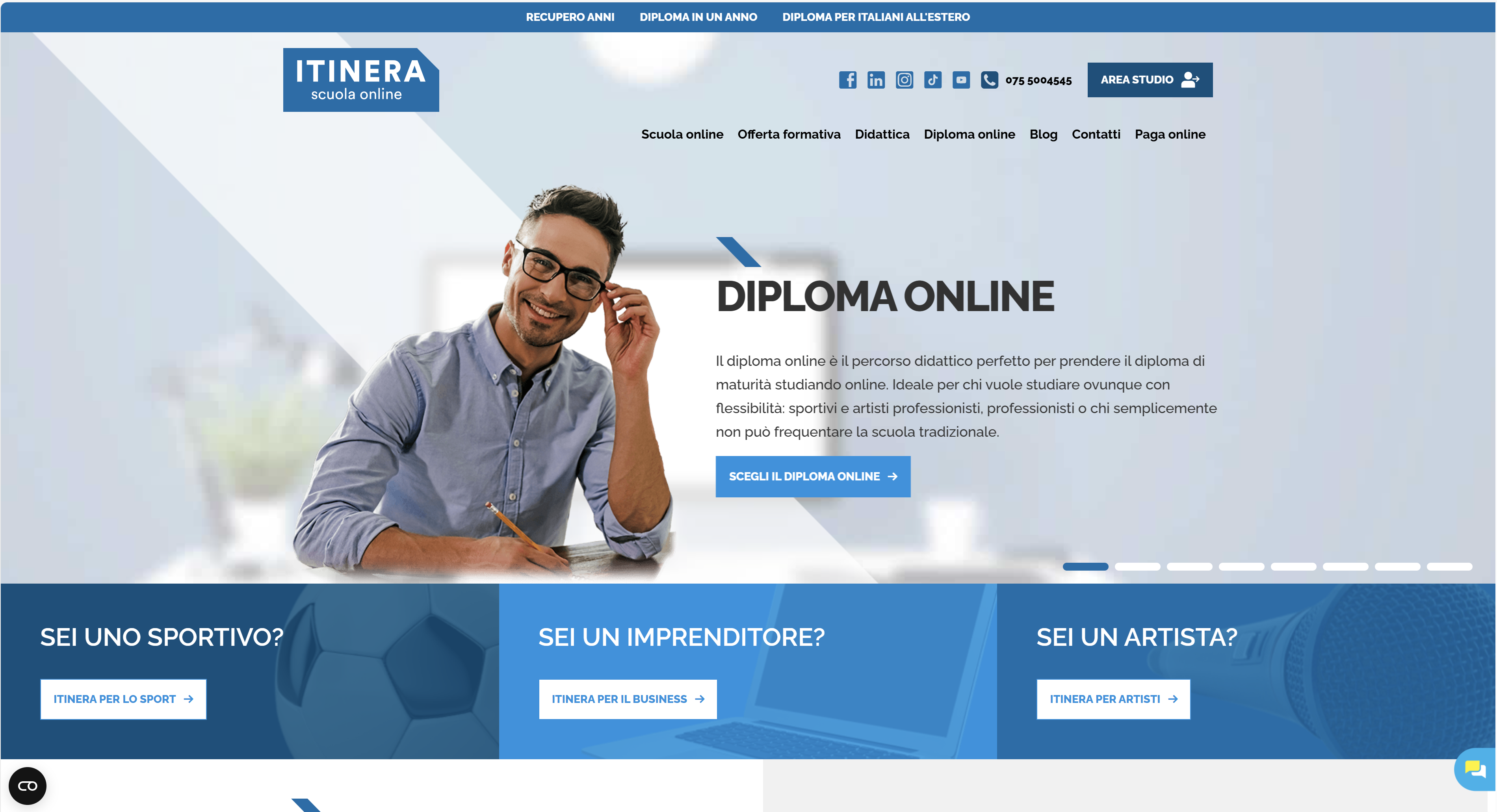 Screenshot della home ITINERA Scuola Online